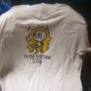 White Tee Shirt with yellow and black "I'm fine everything is fine"